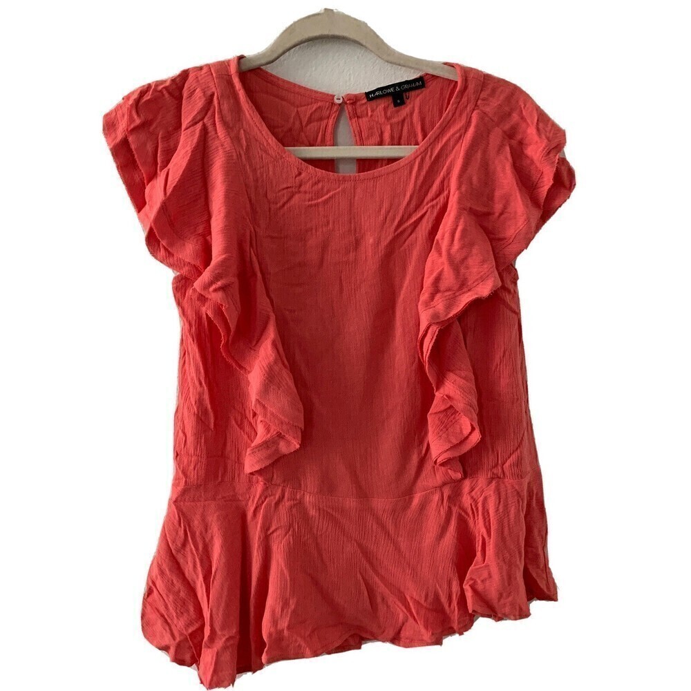 Harlowe & Graham Womens Size Small Coral Pink Gauze Ruffle Blouse Top